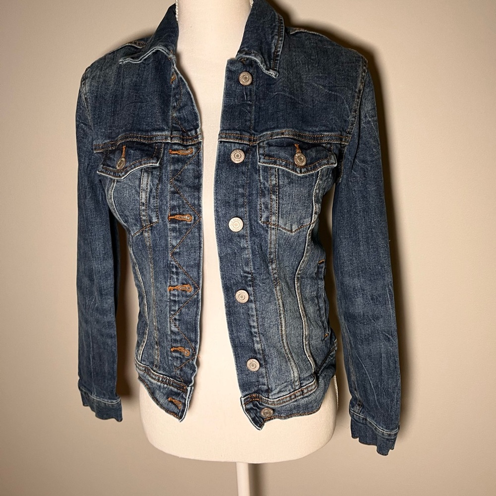 Old‎ Navy Womens Denim Jacket Medium Wash Blue Jean Stretch XS 1198